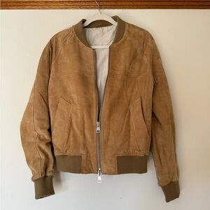 AMI Paris Tan Suede Bomber Jacket